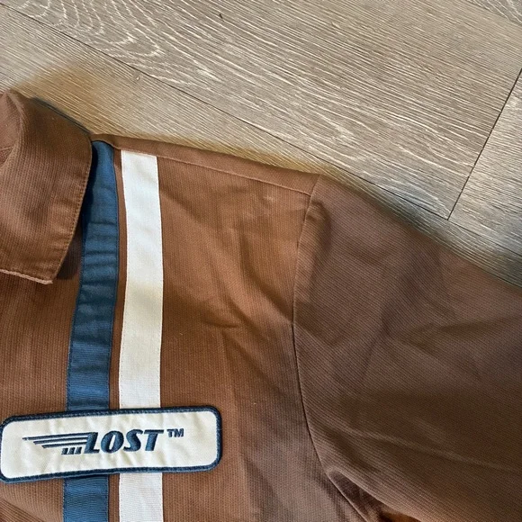 LOST skater boy mechanic zip up shirt shacket Cotton shell jacket brown neutral - Picture 7 of 8